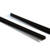 Two black metal mounting rails laid parallel, with curved ends, viewed from an angle.