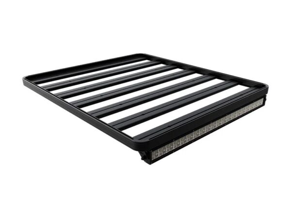 Black car roof rack with five crossbars and an integrated LED light bar along one edge.