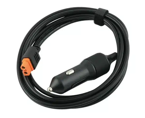 Car cigarette lighter power cord with a long coil and orange 2‑pin connector
